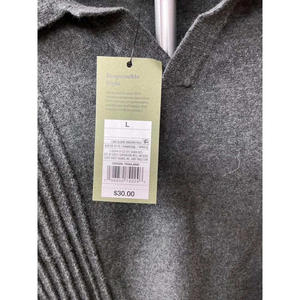 Goodfellow & Co Mens Long Sleeve Sweater Polo Charcoal Gray Large NWT 043022115